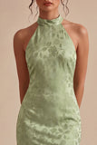 Robe midi à motifs floraux sirène vert clair à col nu