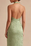 Robe midi à motifs floraux sirène vert clair à col nu