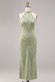 Robe midi à motifs floraux sirène vert clair à col nu