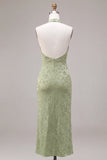 Robe midi à motifs floraux sirène vert clair à col nu