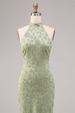 Robe midi à motifs floraux sirène vert clair à col nu