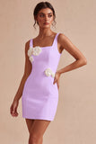 Petite robe blanche bodycon col carré avec des fleurs 3D