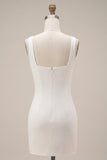 Petite robe blanche bodycon col carré avec des fleurs 3D