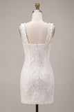 Petite robe blanche bodycon à col carré à volants