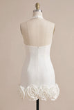 Robe blanche moulante à col nu, petite robe blanche sans dos avec des fleurs 3D