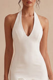 Robe blanche moulante à col nu, petite robe blanche sans dos avec des fleurs 3D