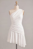 Petite robe blanche bodycon asymétrique en dentelle froncée à une épaule