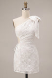 Bodycon petite robe blanche découpée à une épaule à motifs floraux avec un nœud