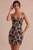 Ivoire Bodycon Spaghetti Straps Mini Mini Robe Jacquard à fleurs