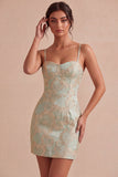 Ivoire Bodycon Spaghetti Straps Mini Mini Robe Jacquard à fleurs