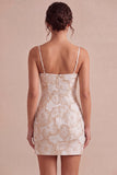 Ivoire Bodycon Spaghetti Straps Mini Mini Robe Jacquard à fleurs
