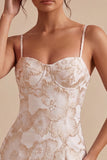 Ivoire Bodycon Spaghetti Straps Mini Mini Robe Jacquard à fleurs
