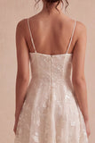 Mini-robe fleurie à bretelles fines ivoire A-Line