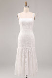 Petite robe blanche fleurie à longues bretelles épaisses en ligne A