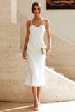 Robe Midi fronceuse à bretelles blanches de sirène