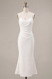 Robe Midi fronceuse à bretelles blanches de sirène