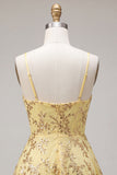 Robe de bal à la maison jaune à bretelles fines à bretelles fines