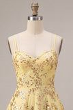 Robe de bal à la maison jaune à bretelles fines à bretelles fines