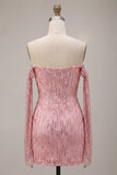 Robe de rentrée à la maison à paillettes bodycon, champagne scintillant dénudé sur les épaules