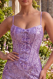 Robe de rentrée à la maison avec bretelles fines Plum Bodycon Bodycon, Corset, sequins, robe de rentrée avec nœud