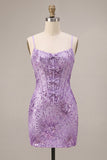 Robe de rentrée à la maison avec bretelles fines Plum Bodycon Bodycon, Corset, sequins, robe de rentrée avec nœud