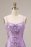 Robe de rentrée à la maison avec bretelles fines Plum Bodycon Bodycon, Corset, sequins, robe de rentrée avec nœud