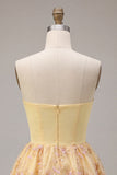 Robe de rentrée à la maison brodée fleuri, jaune clair, file-bretelle