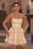 Robe de rentrée à la maison brodée fleuri, jaune clair, file-bretelle