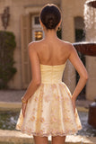 Robe de rentrée à la maison brodée fleuri, jaune clair, file-bretelle