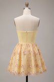 Robe de rentrée à la maison brodée fleuri, jaune clair, file-bretelle