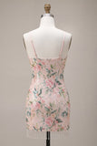 Robe de rentrée à la maison avec paillettes bodycon fleurs blanches roses scintillantes avec franges