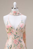 Robe de rentrée à la maison avec paillettes bodycon fleurs blanches roses scintillantes avec franges