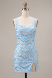 Robe de bal de rentrée à la maison avec des brides bleu ciel bleu ciel scintillante