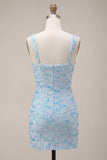 Robe de bal de rentrée à la maison avec des brides bleu ciel bleu ciel scintillante