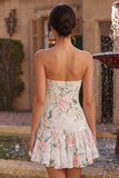 Robe de rentrée à la maison en forme de fleurs blanches rose scintillantes en ligne A-Line sans bretelles avec foulard