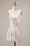 Robe de rentrée à la maison en forme de fleurs blanches rose scintillantes en ligne A-Line sans bretelles avec foulard