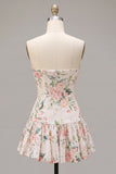 Robe de rentrée à la maison en forme de fleurs blanches rose scintillantes en ligne A-Line sans bretelles avec foulard
