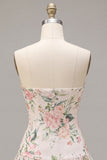 Robe de rentrée à la maison en forme de fleurs blanches rose scintillantes en ligne A-Line sans bretelles avec foulard