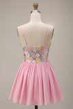 Robe de rentrée à la maison rose rose à bretelles fines avec paillettes
