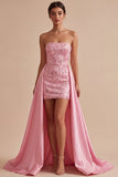 Robe de rentrée avec sequins bodycon rose sans bretelles avec ceinture