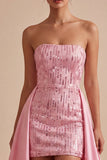 Robe de rentrée avec sequins bodycon rose sans bretelles avec ceinture