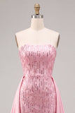 Robe de rentrée avec sequins bodycon rose sans bretelles avec ceinture