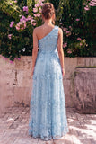 Robe maskini ligne A bleu clair à une épaule avec des fleurs 3D