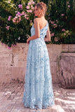 Robe maskini ligne A bleu clair à une épaule avec des fleurs 3D