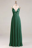 Robe de demoiselle d’honneur plissée Sage A-line à bretelles fines et froncées