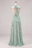 Longue robe de demoiselle d’honneur à cheveux nus en chiffon en mousseline Sage à motifs de fente