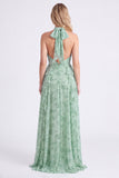 Longue robe de demoiselle d’honneur à cheveux nus en chiffon en mousseline Sage à motifs de fente