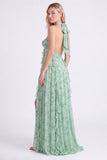 Longue robe de demoiselle d’honneur à cheveux nus en chiffon en mousseline Sage à motifs de fente