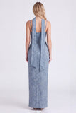 Robe de demoiselle d’honneur Jacquard Maxi bleu poussiéreux avec écharpe à col long