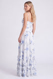 Robe longue de demoiselle d’honneur à bretelles fines en chiffon bleu clair en ligne A à volants et fendue